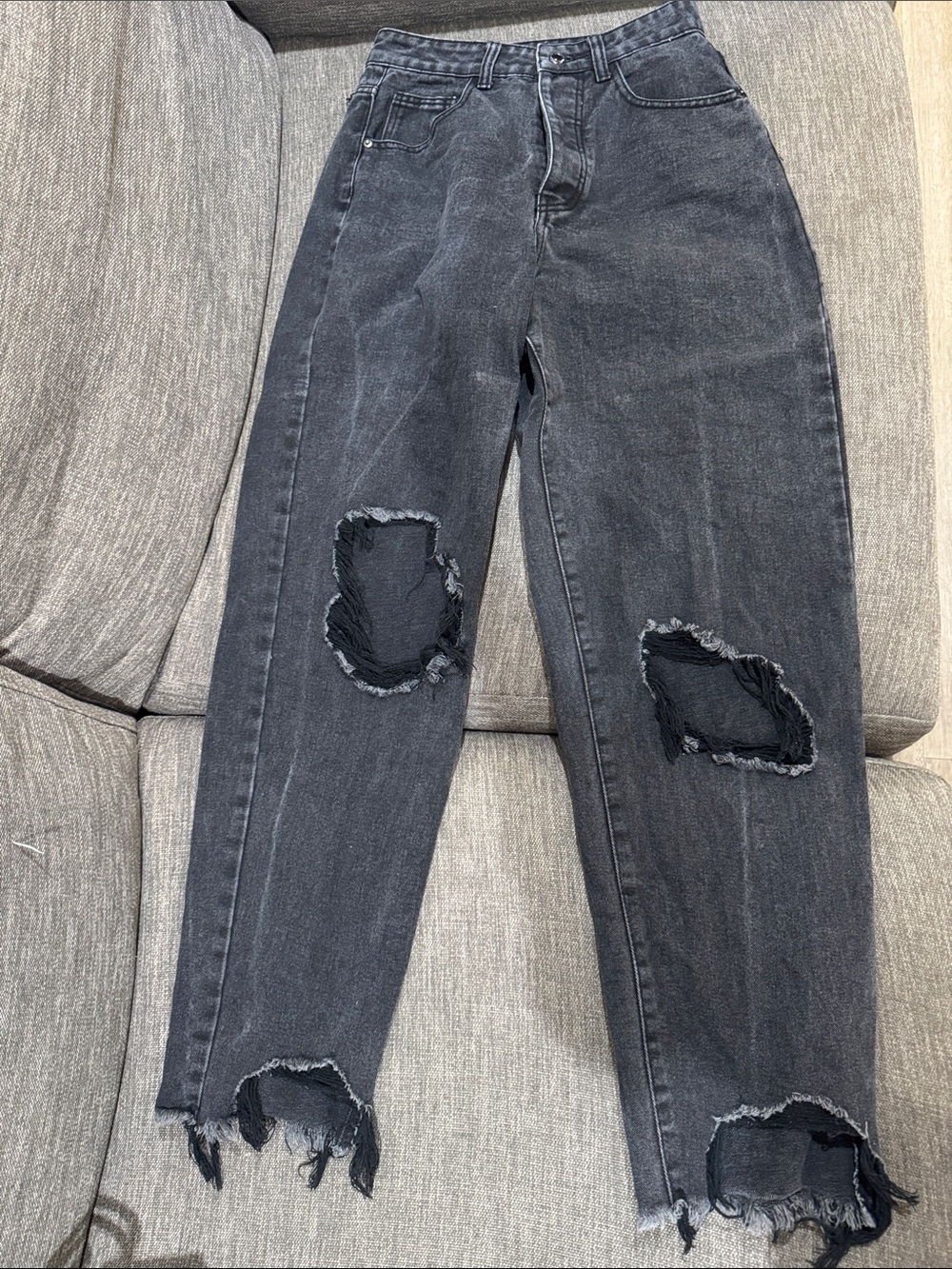 PrettyLittleThing Black Distressed High-Waist Ripped Jeans